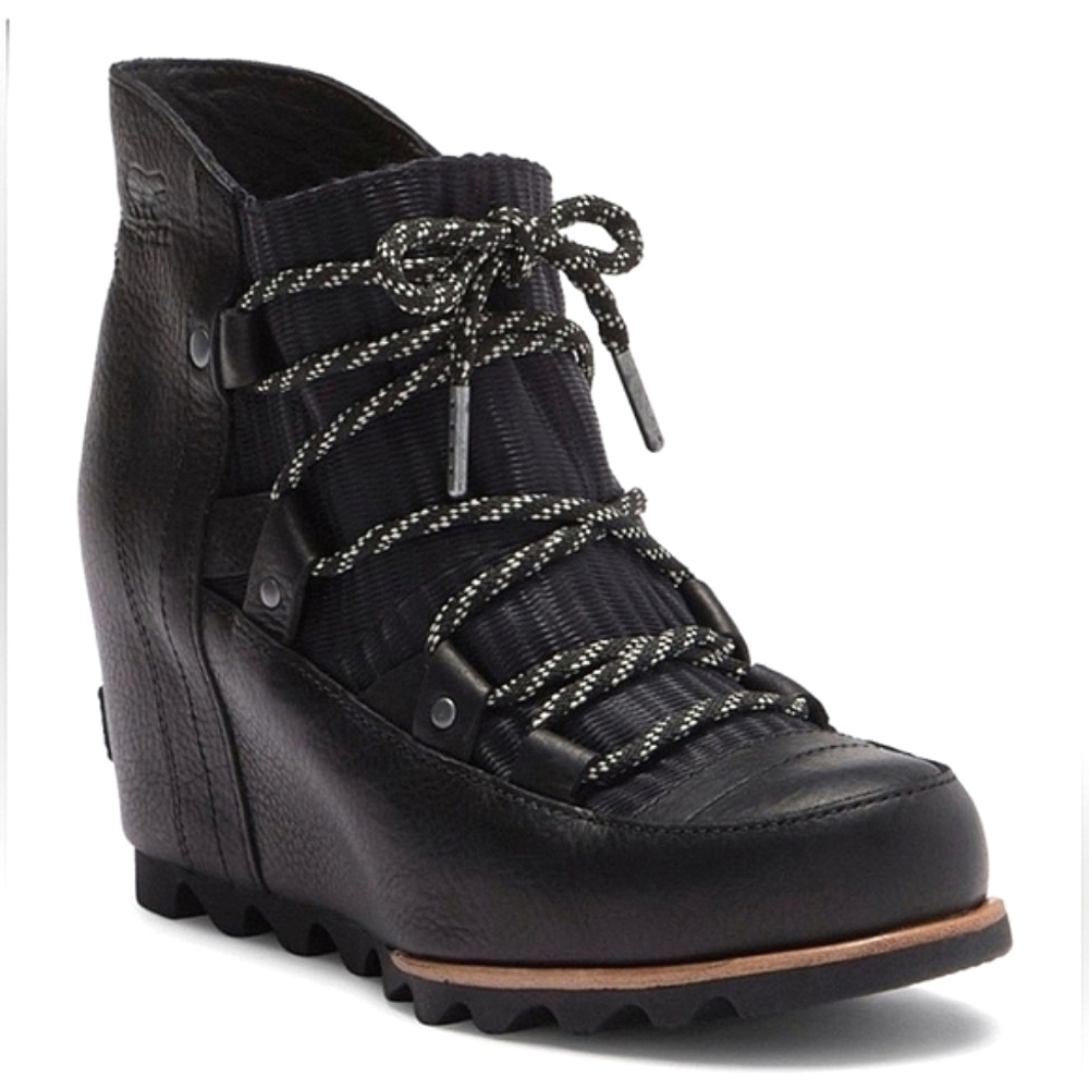 Sorel Black Lace-Up Ankle Boots with Wedge